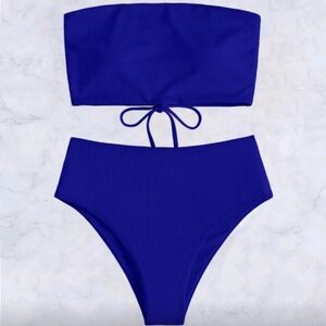 NWOT Tie Back Bandeau 2 Piece Bikini Set, L (8-10), Royal Blue